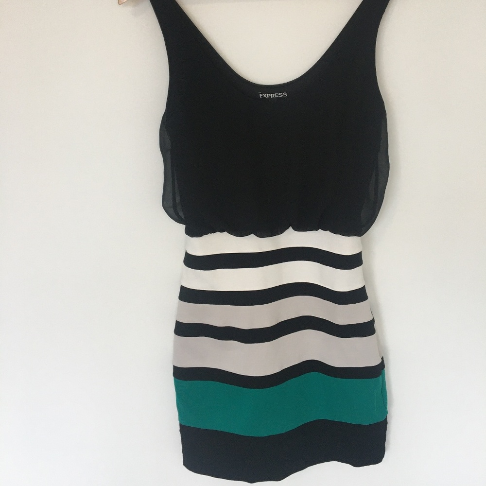 Express Black & Green Striped Dress XS